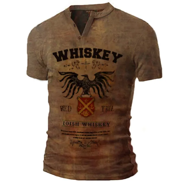 Mens Whiskey Print T-shirt Outdoor Tactical Retro Shirt - Styletaken.chimpone.com 