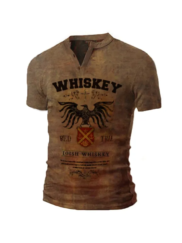Mens Whiskey Print T-shirt Outdoor Tactical Retro Shirt - Spikesky.chimpone.com 
