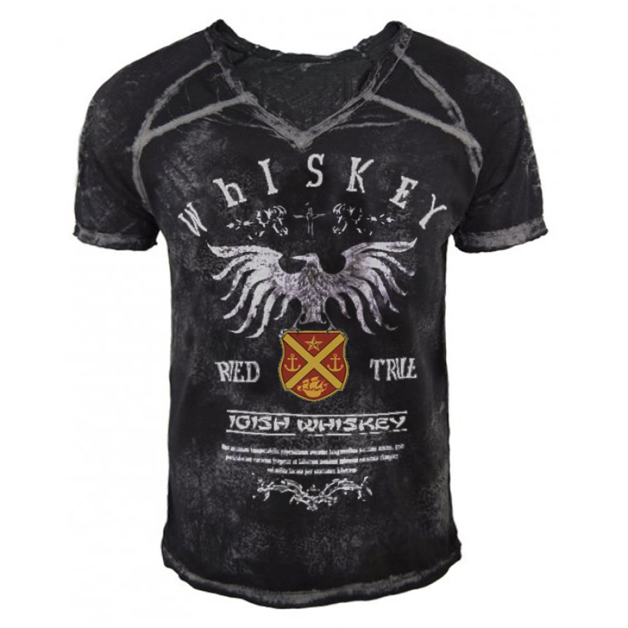 

Mens Whiskey Print Casual Top Retro Outdoor Tactical Shirt