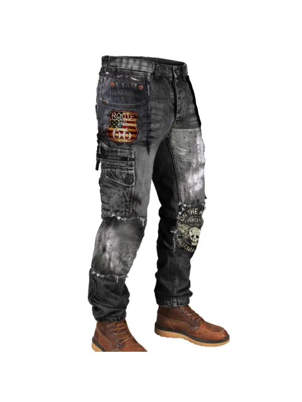 Mens Motorcycle Route 66 Printed Outdoor Sports Casual Pants - Plazabery.chimpone.com 
