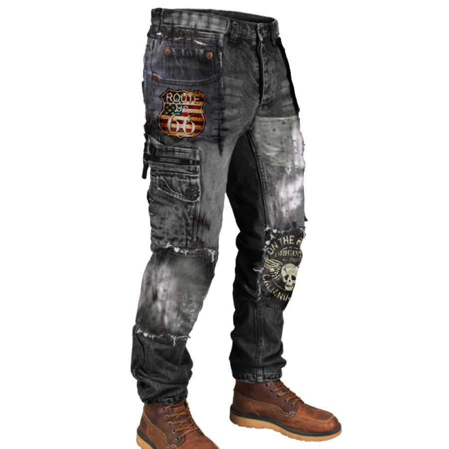 

Mens Motorcycle Route 66 Printed Outdoor Sports Casual Pants