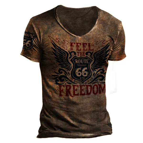 Mens fashion freedom print short sleeve T-shirt - Sanhive.com 