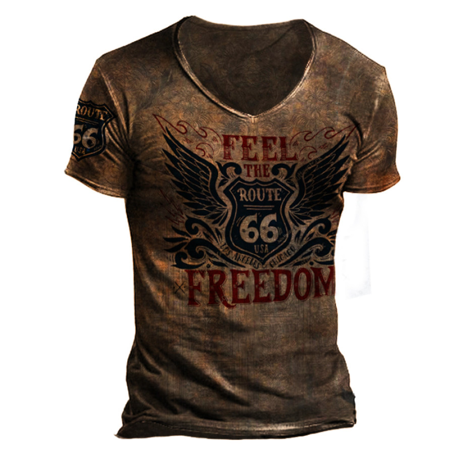 

Mens fashion freedom print short sleeve T-shirt