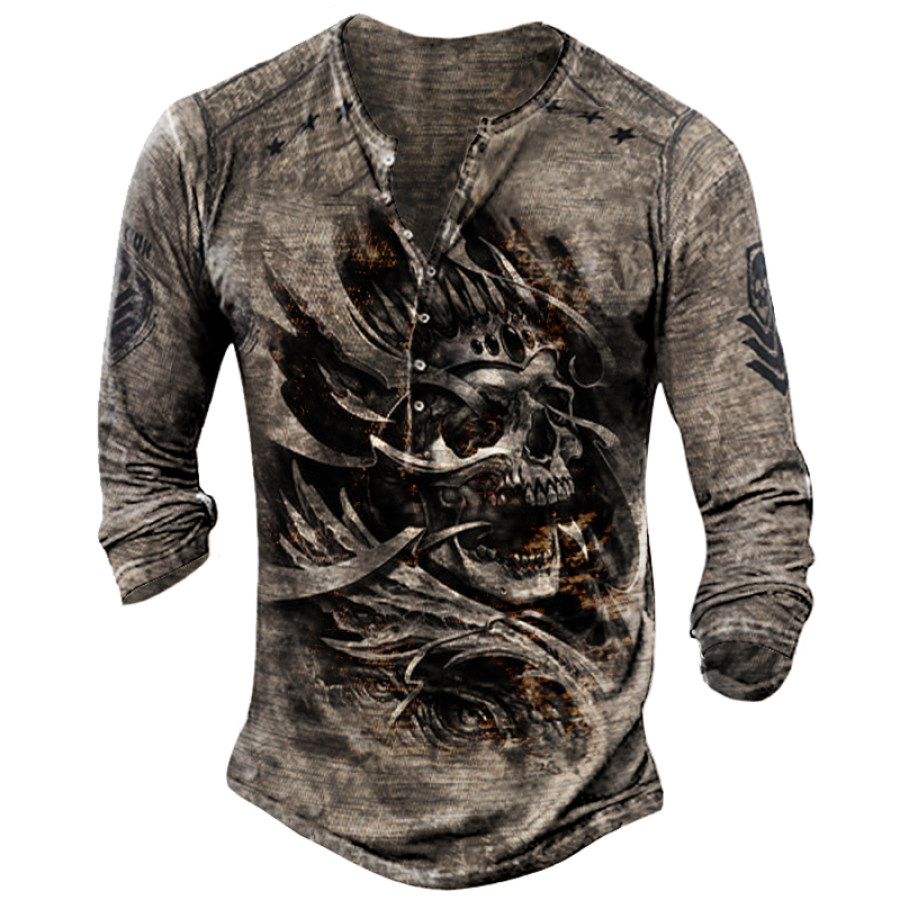 

Mens Deep Khaki Skull Print Long Sleeve Top