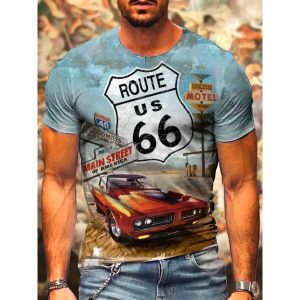 66 road retro print T-shirt - Woolmind.com 