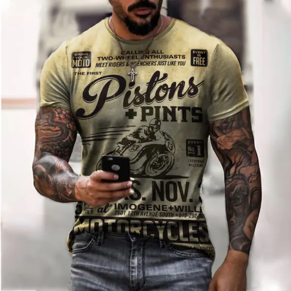 Pints & Pistons Print T-shirt - Sanhive.com 