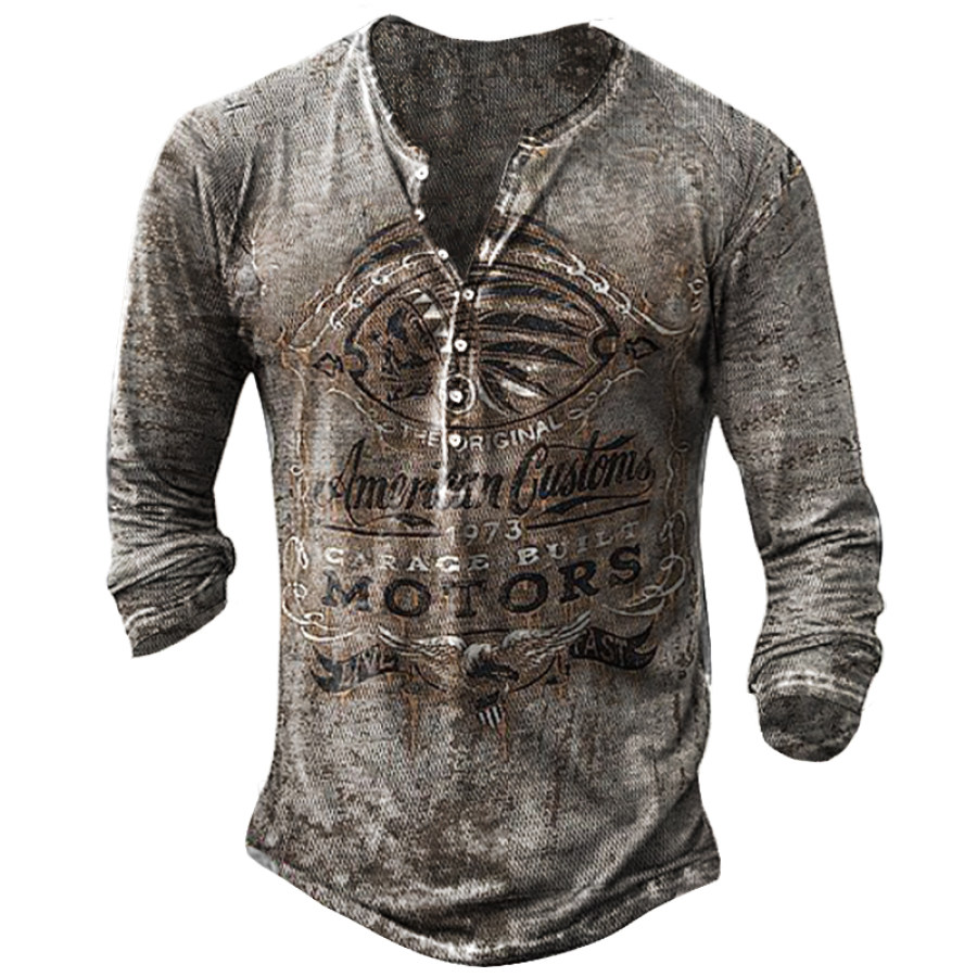 

Mens outdoor fashion retro printed long-sleeved T-shirt