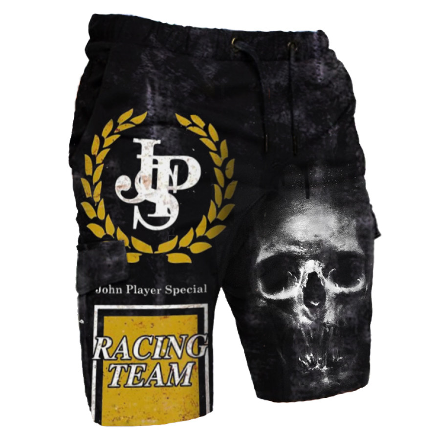 

Mens retro engine oil print outdoor casual shorts