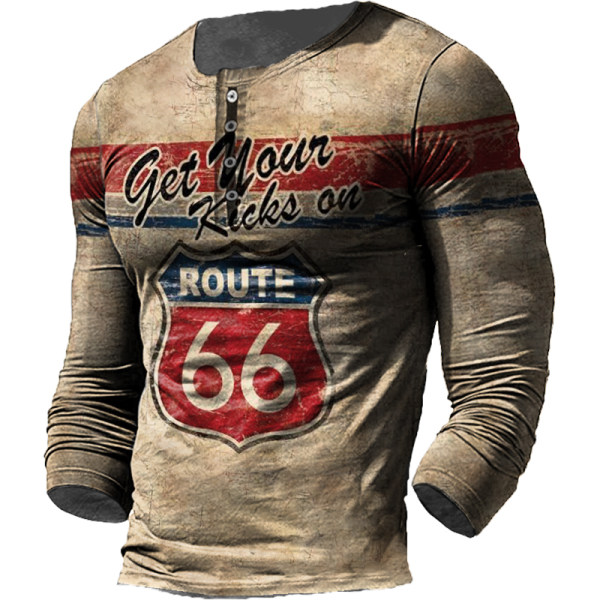 Mens Outdoor Vintage Route 66 Print Shirt
