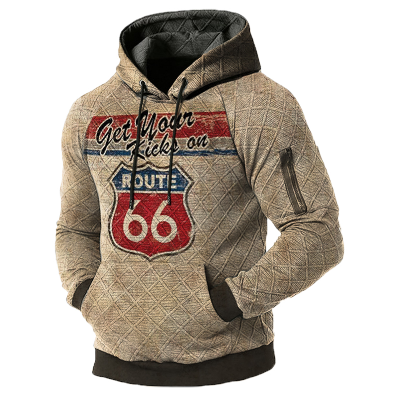 Mens Vintage Route 66 Chic Hoodie Worker Sweatshirt