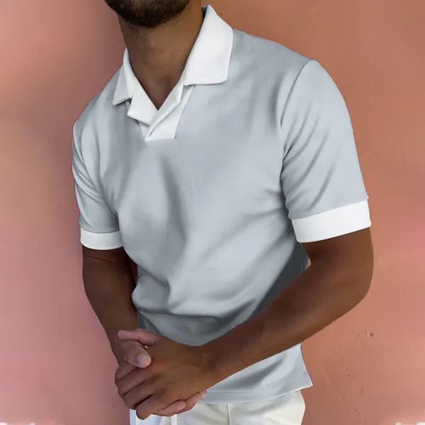 Color block short sleeve polo shirt - Nikiluwa.com 
