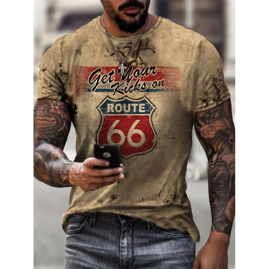 Men's Route 66 Motorcycle Vintage Printed T-shirts