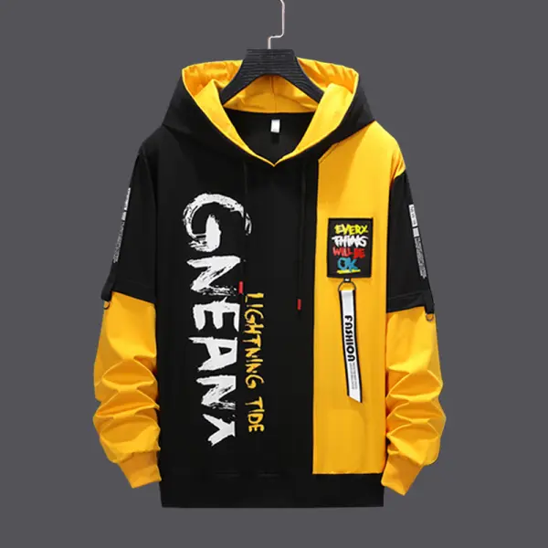 Men Letter Print Color Block Hoodie - Senttea.chimpone.com 