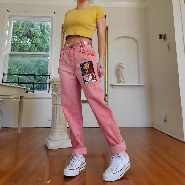 New Trend Cartoon Sun Printed Pink Pants - Leanarea.chimpone.com 