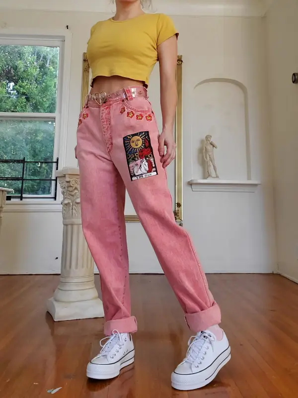 Fashion Stitching Cartoon Pink Pants - Inkshe.com 