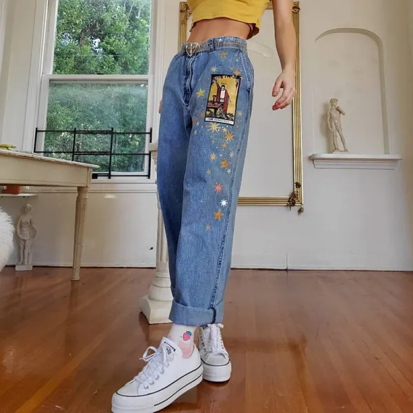 Fashion star printed long loose womens jeans - Leanarea.chimpone.com 