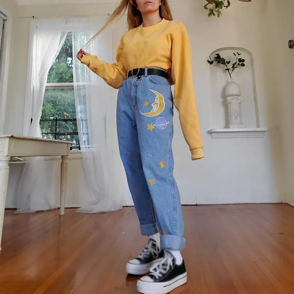 Fashion Printed Color High-waist Jeans - Leanarea.chimpone.com 