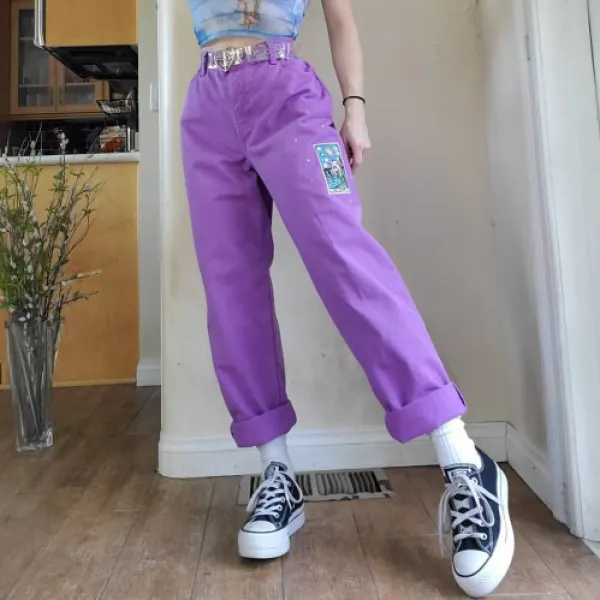 Fashion girls casual printed straight trousers - Leanarea.chimpone.com 