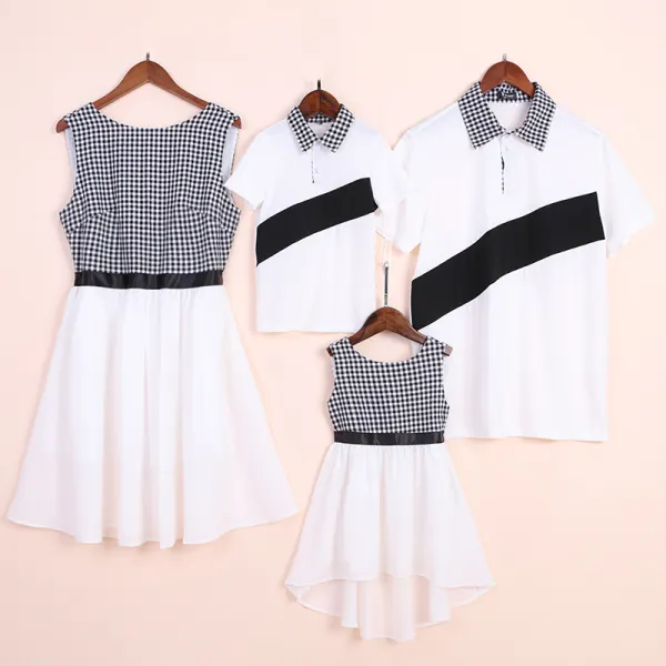 Casual V Neck Check Sleeveless Family Matching Outfits - Popopiestyle.com 