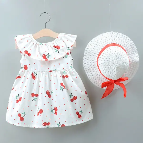 【80-110cm】Girls' Cherry Print Lace Up Sleeveless Dress - Popopiestyle.com 