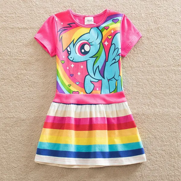 【3Y-8Y】Girls Pony Print Short Sleeve Dress - Popopiestyle.com 