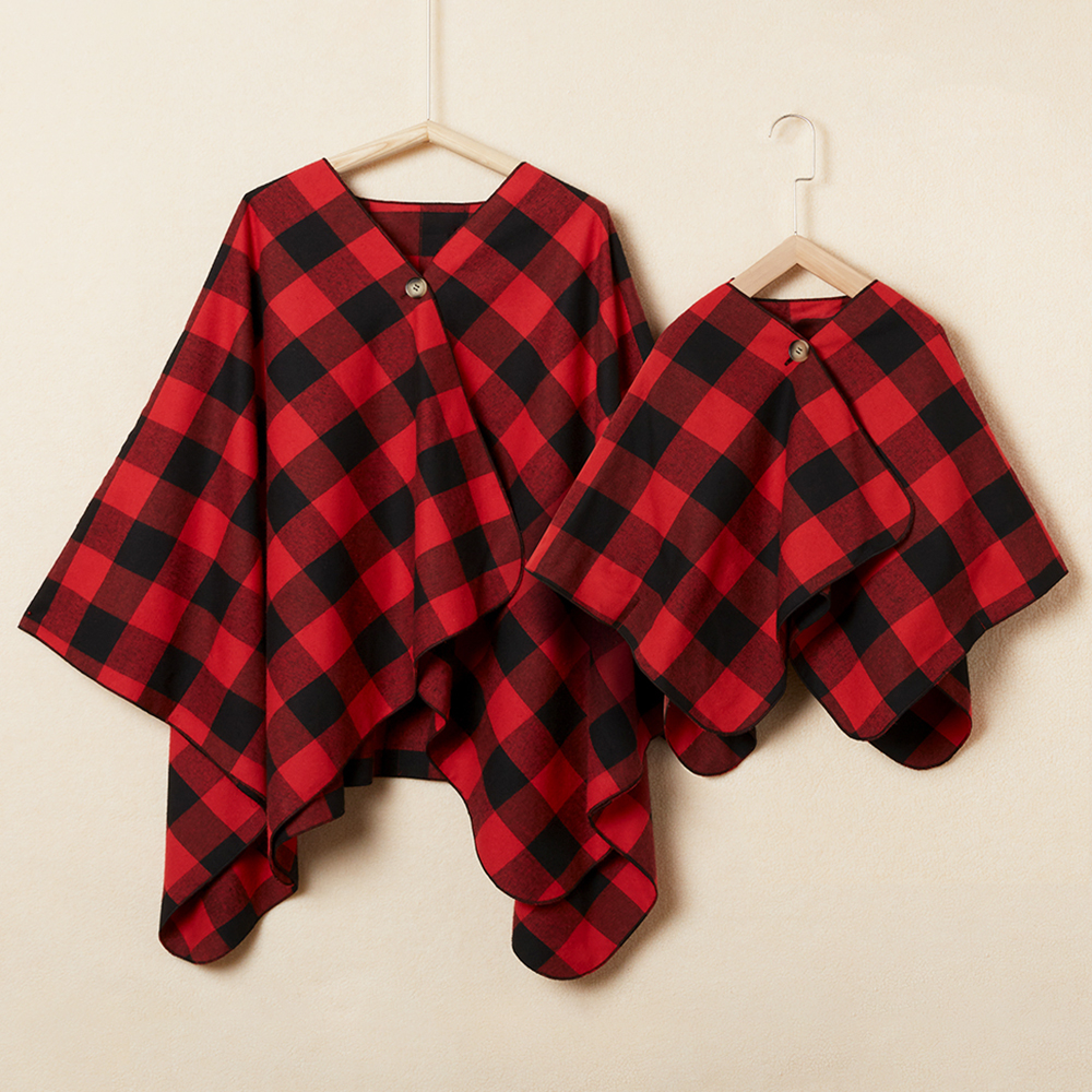 Fashion Red Plaid Mom Girl Matching Cloak