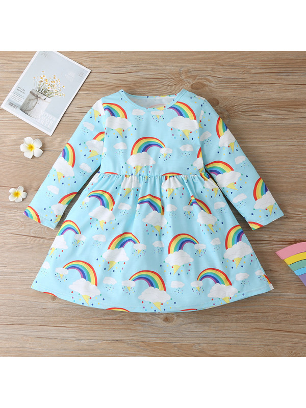 【12M-5Y】Girls Rainbow Print Long Sleeve Dress