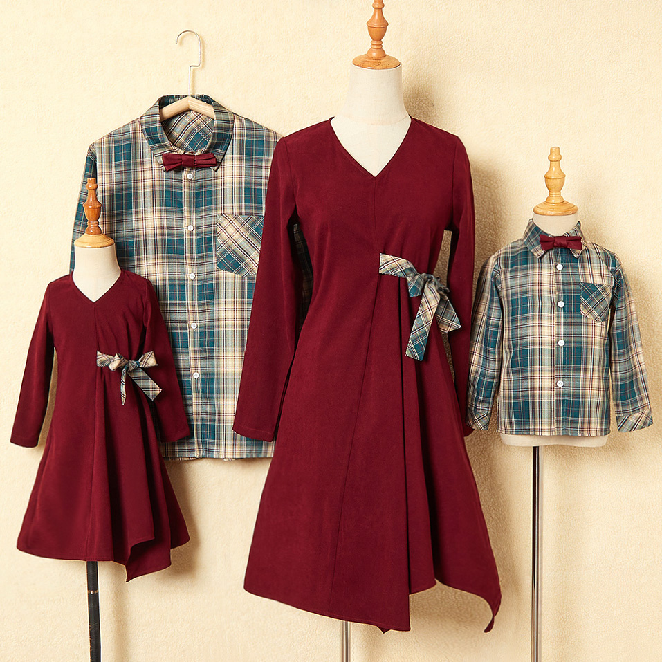 Red Dress And Plaid Shirt Family Matching Outfits