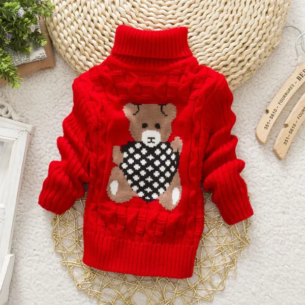 【18M-9Y】Bear Pattern High Neckline Sweater - Popopiearab.com 