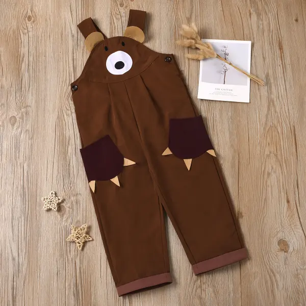 【18M-7Y】Cute Cartoon Print Chocolate Color Overalls - Popopiestyle.com 