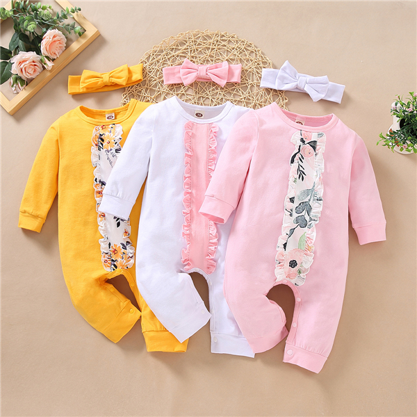 【12M-3Y】Baby Girl Long-Sleeved Multicolor Chic Cute One-Piece Romper