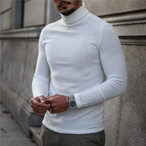 Mens Classic Solid Color Turtleneck Long Sleeve Sweater