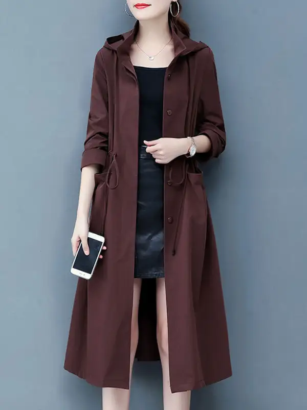 Loose Mid-length Waist Drawstring Hooded Casual Trench coat - Fashionmia.chimpone.com 