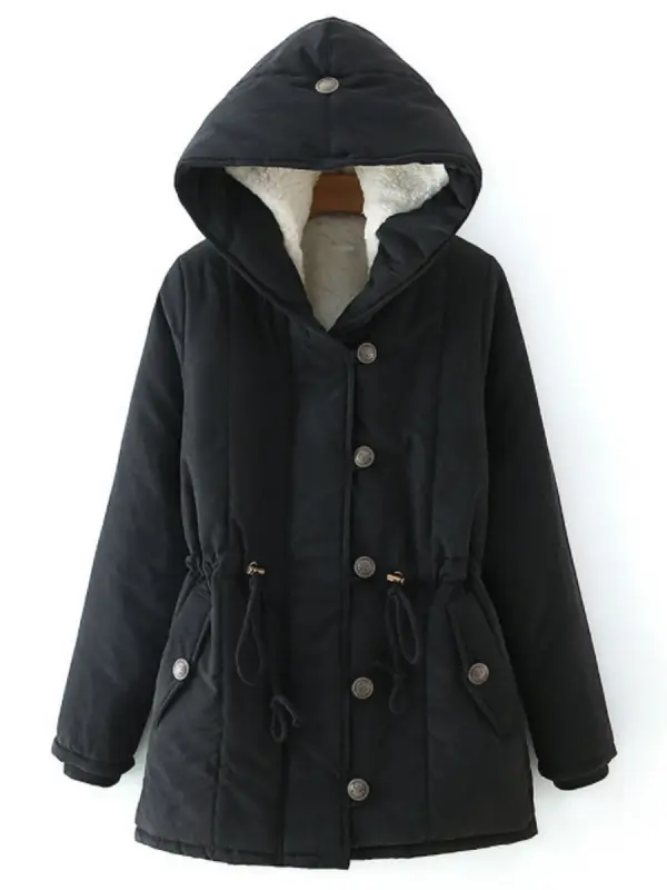 Ladies Wear Hooded Collar Plus Velvet Double Pocket Coat - Fashionmia.chimpone.com 