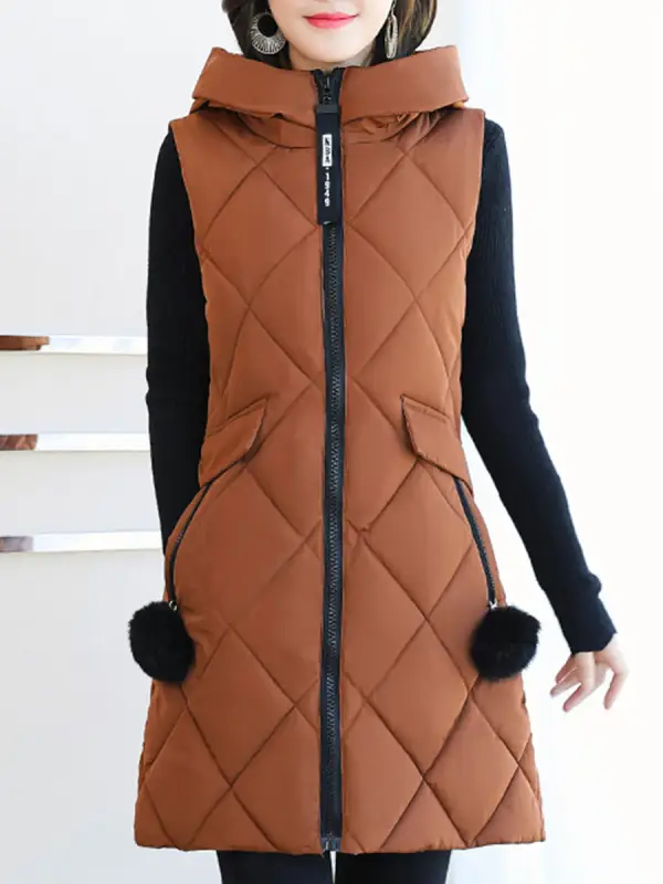 Hooded Round Neck Padded Long Vest - Fashionmia.chimpone.com 