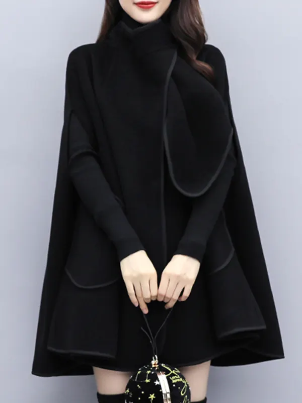 Fashion British Style Loose Black Woolen Cloak Coat - Fashionmia.chimpone.com 