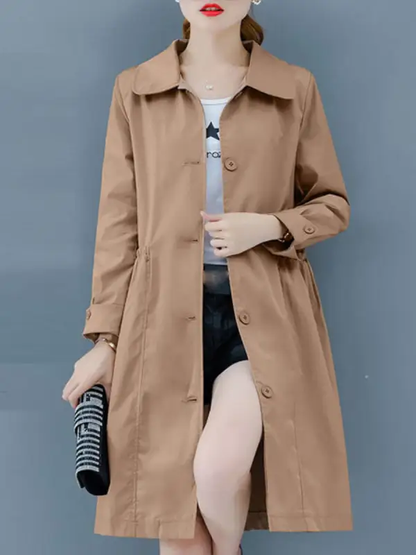 Mid-length Loose Solid Color Double Pocket Autumn Trench coat - Fashionmia.chimpone.com 
