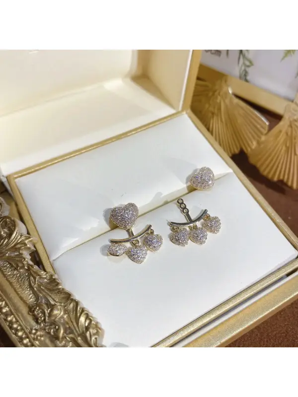 Sparkling Love Earrings, Tassel Front And Back Buckle Design, Silver Needle Stud Earrings, Autumn And Winter New Style, Compact And Versatile Earrings - Fashionmia.chimpone.com 