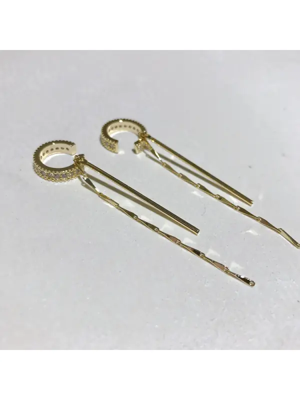 Douyin With The Same Micro-inlaid Zircon C-shaped Long Tassel Ear Clip Bone Female Niche Design Simple Ear Bone Without Ear Hole - Fashionmia.chimpone.com 