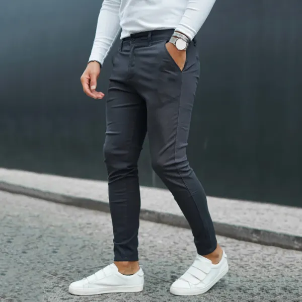 Men's Solid Color Tight Fit Casual Pants - Leanarea.chimpone.com 