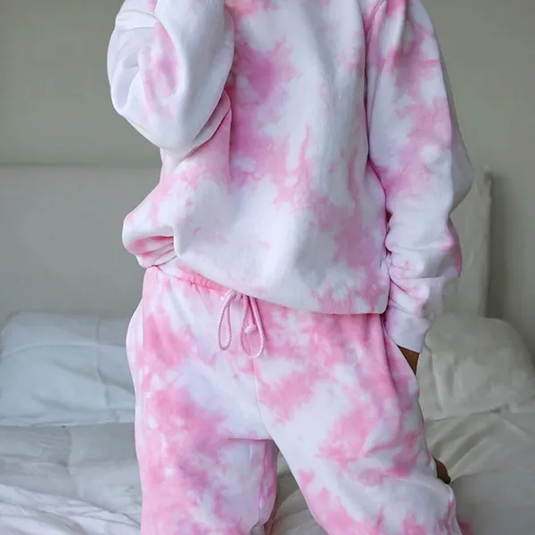 Tie-dye Long Sleeve Crewneck Two Piece Set - Leanarea.chimpone.com 