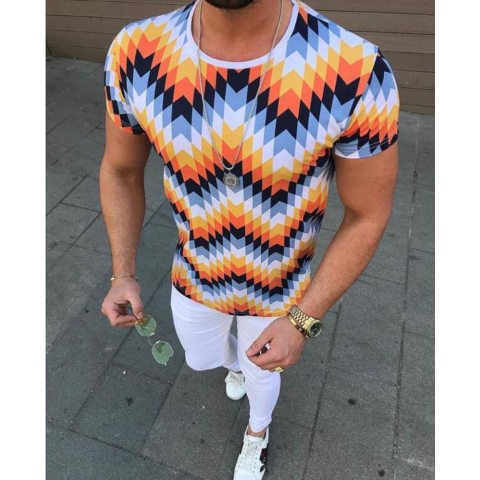 2019 summer foreign trade short sleeved t shirt men 3d printing t shirt digital floral personalized slim t shirt men