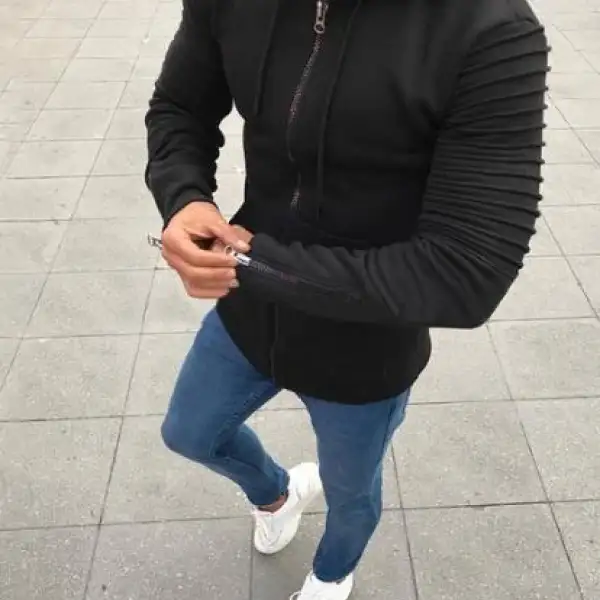 MenS Pleated Long-Sleeved Hooded Sweater - Leanarea.chimpone.com 