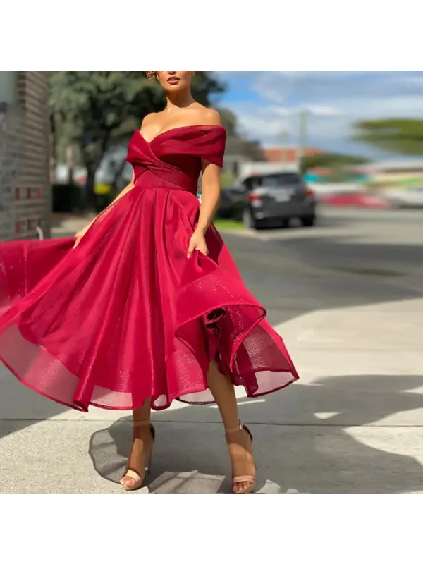 Fashion V-neck solid color dress - Ininrubyclub.com 