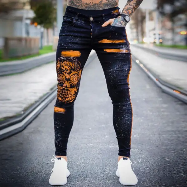 Fashionable casual print jeans - Menilyshop.com 