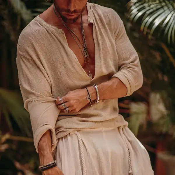 Mens Linen Minimalist Holiday Plain Shirt - Mosaicnew.com 