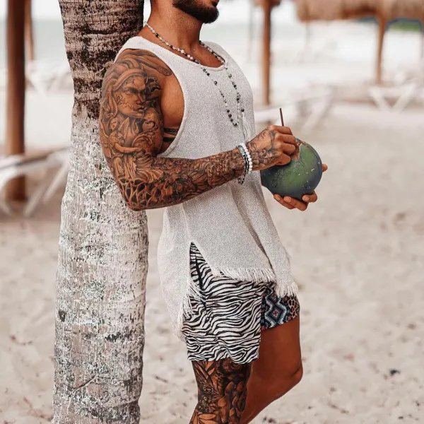 Mens Beach Vacation Retro Casual Vest - Paleonice.com 