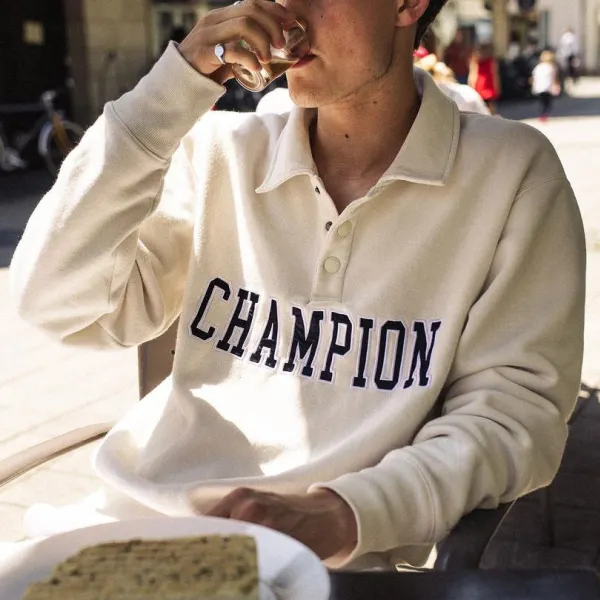 Champion Long Sleeve Lapel Sweatshirt - Kalesafe.com 