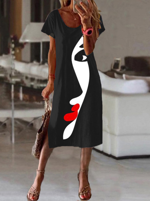 Women Vintage Chic Short Sleeve Printed Dresses