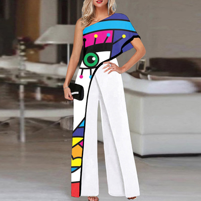 Vintage Single sleeve Fashion Print Jumpsuit